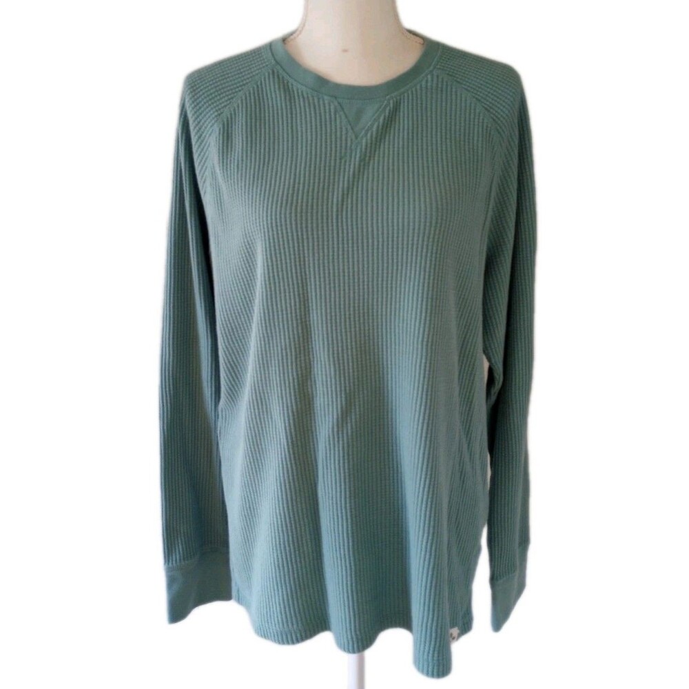 Sun + Stone Thermal Waffle Knit T Shirt Long Sleeve Teal Green Mens XL